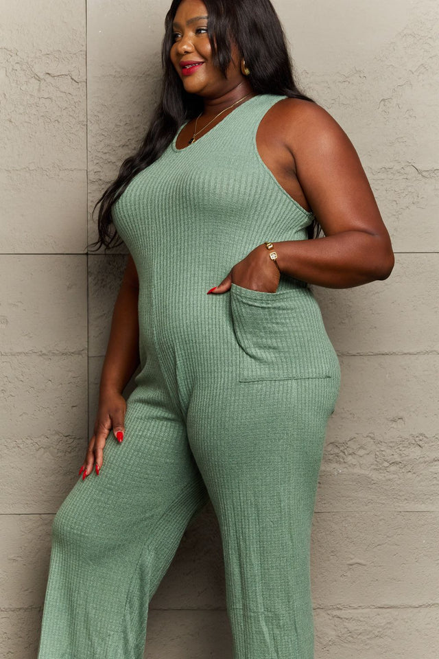 Don't Get It Twisted Rib Knit Jumpsuit with Pockets.