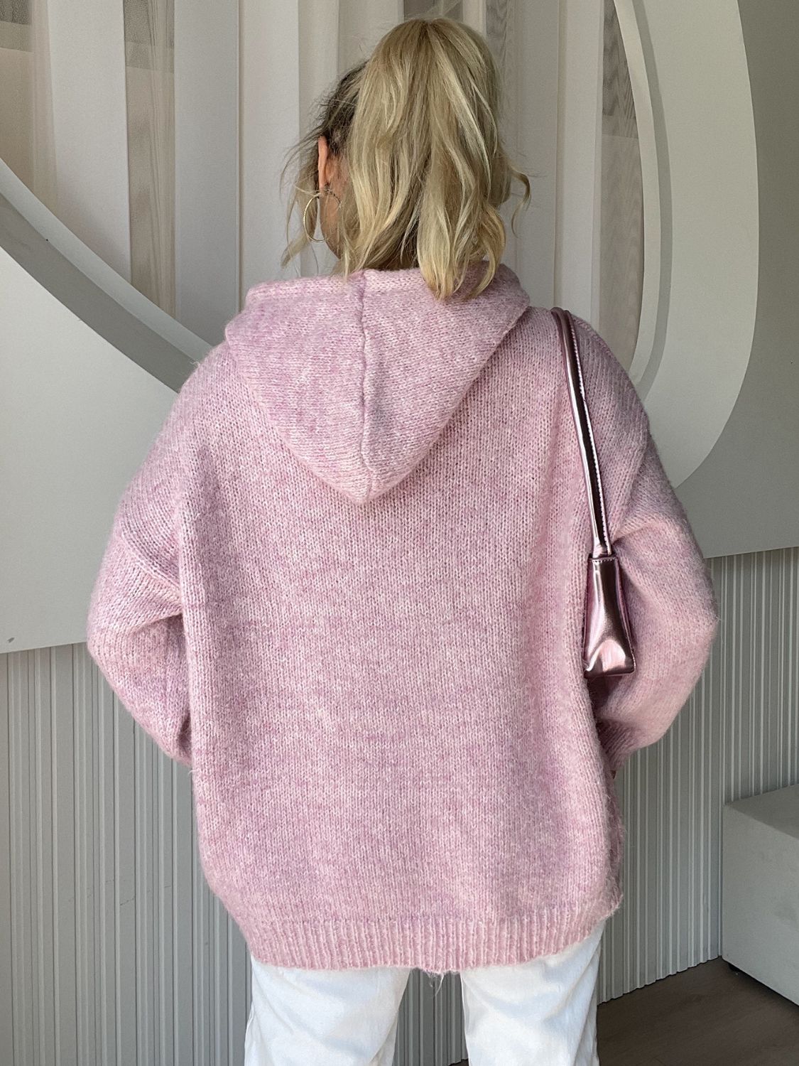 Drawstring button down hooded cardigan with pockets.