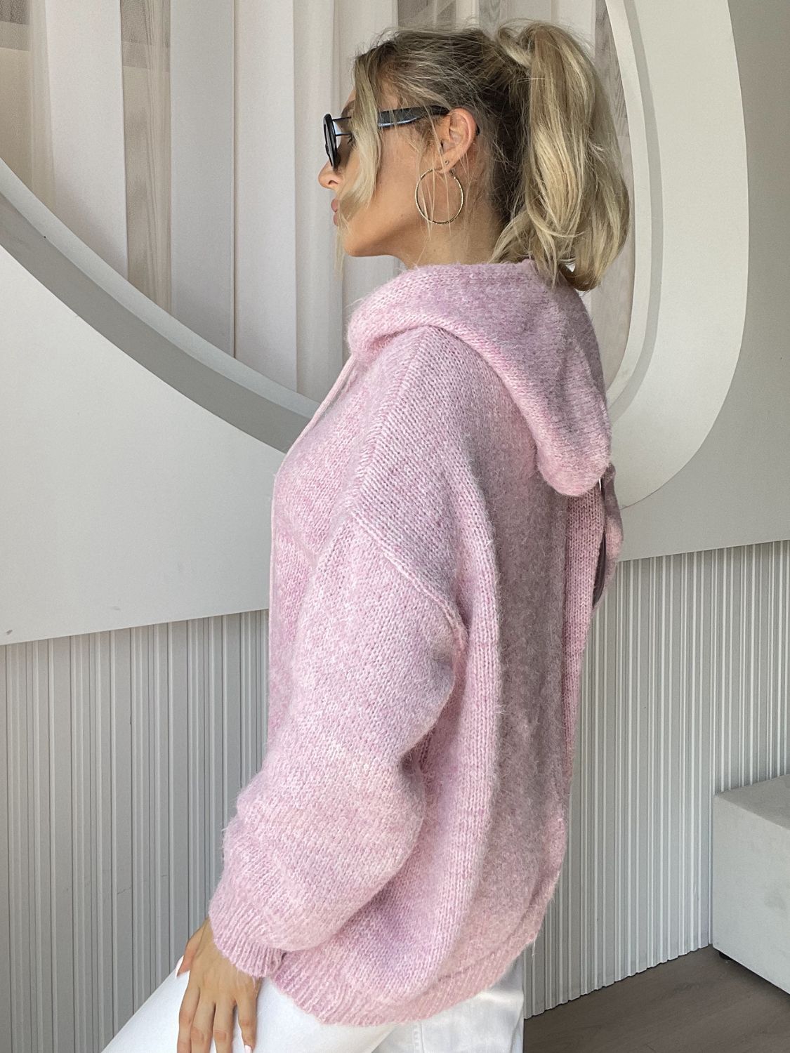 Drawstring button down hooded cardigan with pockets.