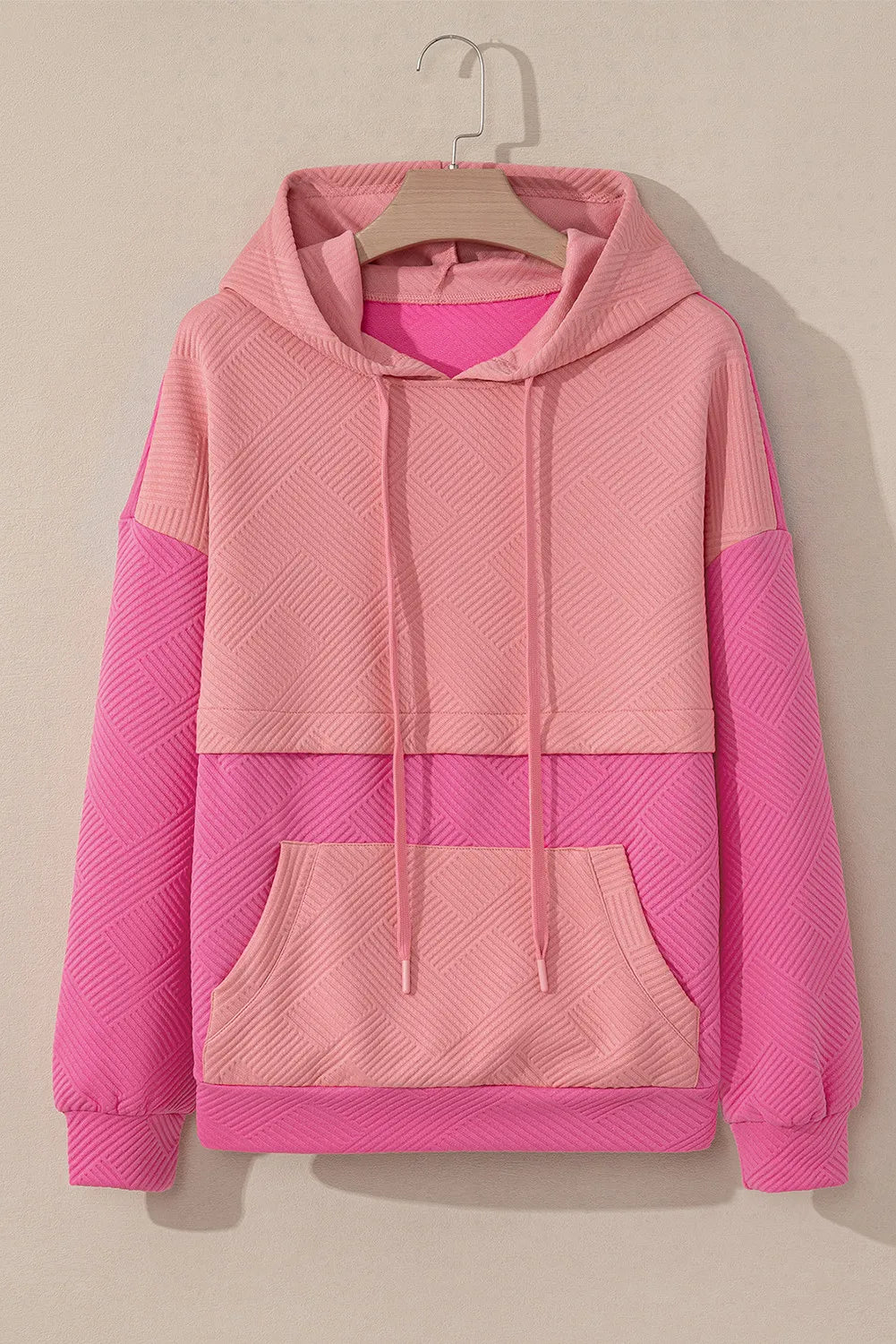 Drawstring color block long sleeve hoodie.