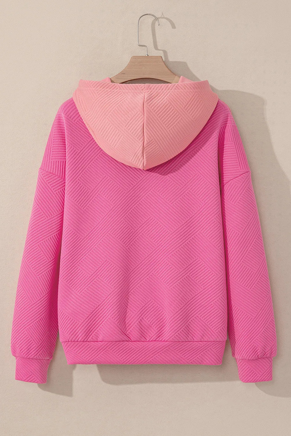 Drawstring color block long sleeve hoodie.