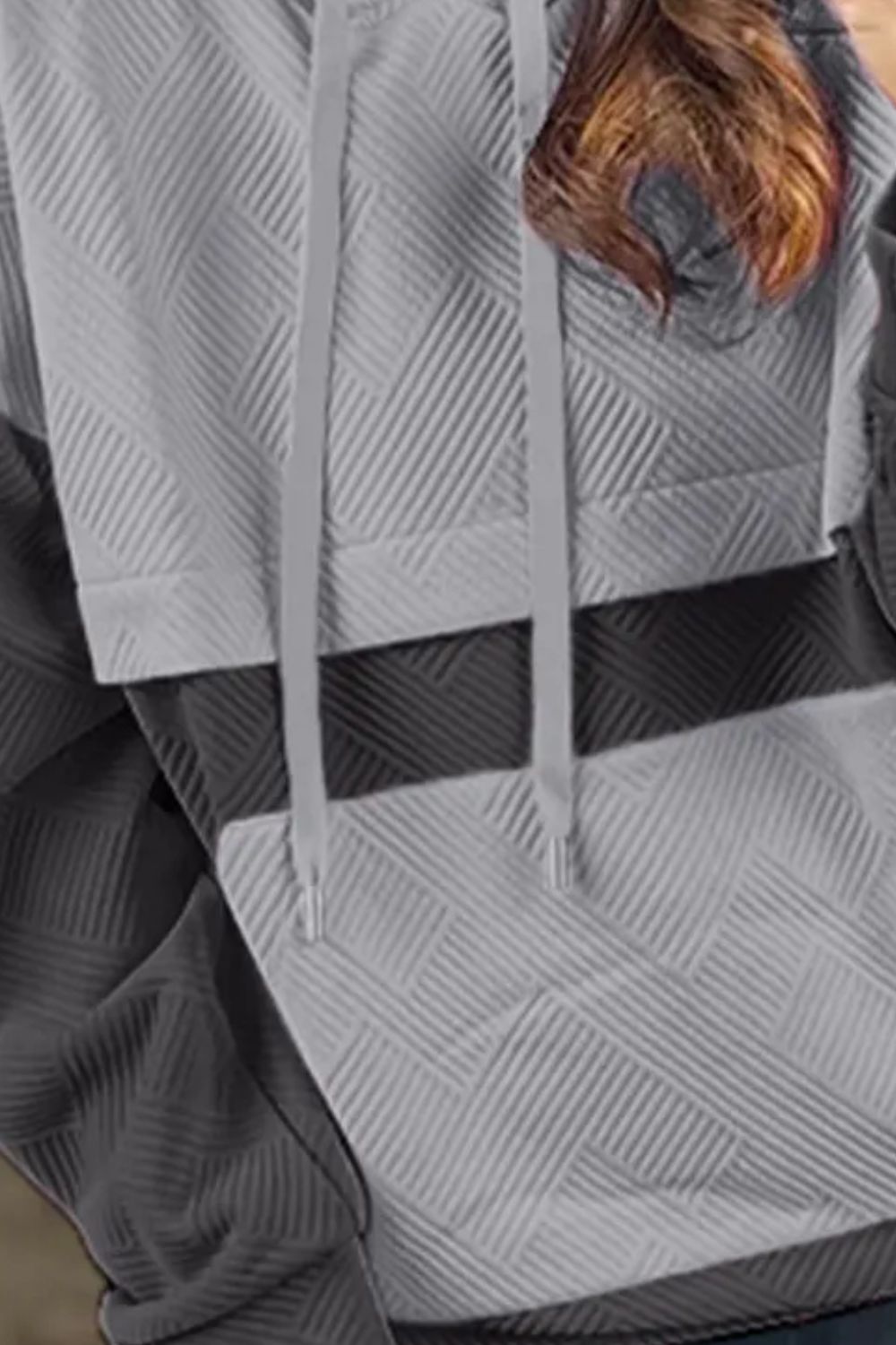 Drawstring color block long sleeve hoodie.