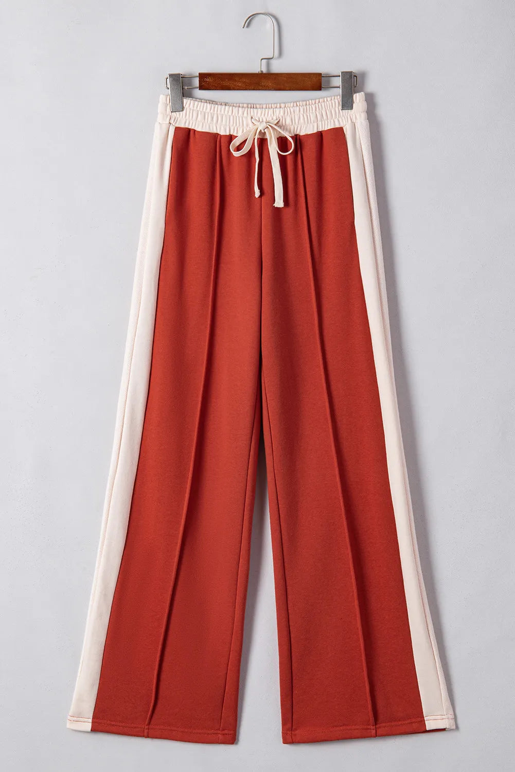 Drawstring contrast wide leg pants, opaque.