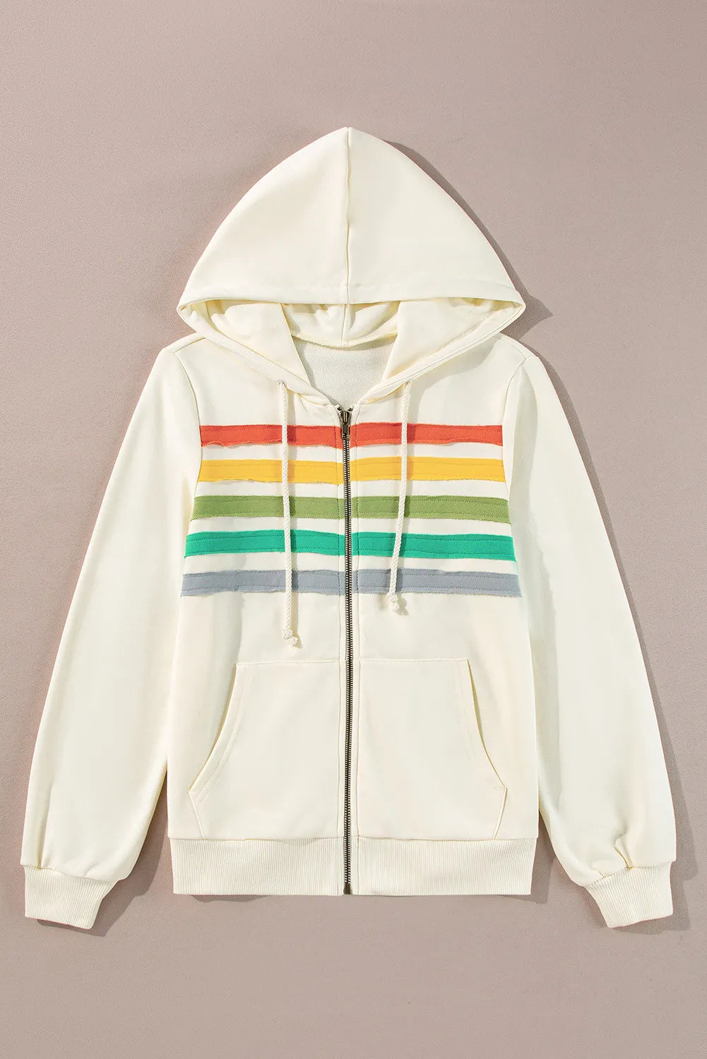 Drawstring contrast zip up long sleeve hoodie.