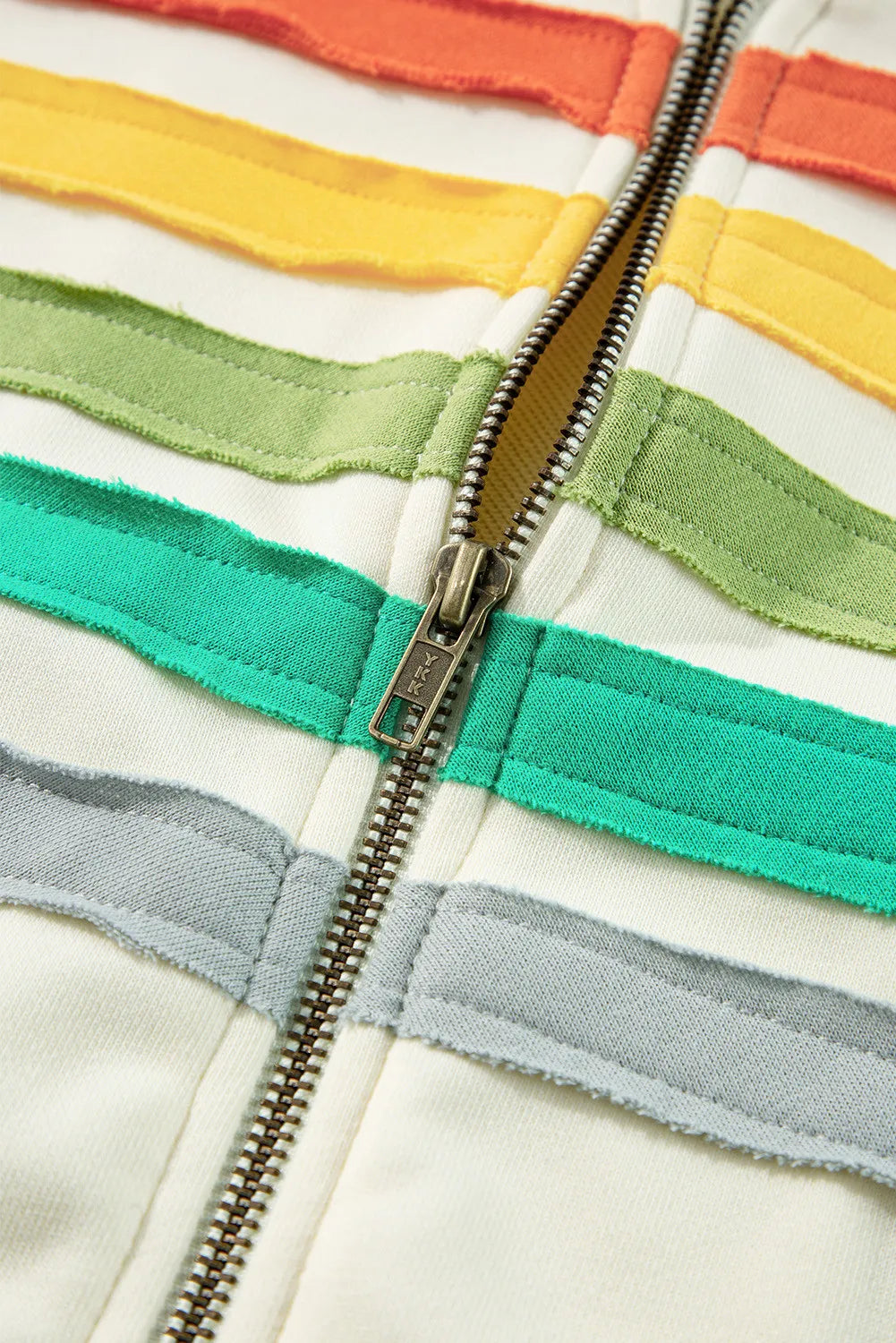 Drawstring contrast zip up long sleeve hoodie.