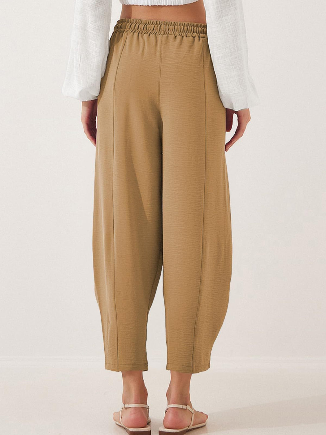 Drawstring cropped jogger pants plus size with pockets, opaque.