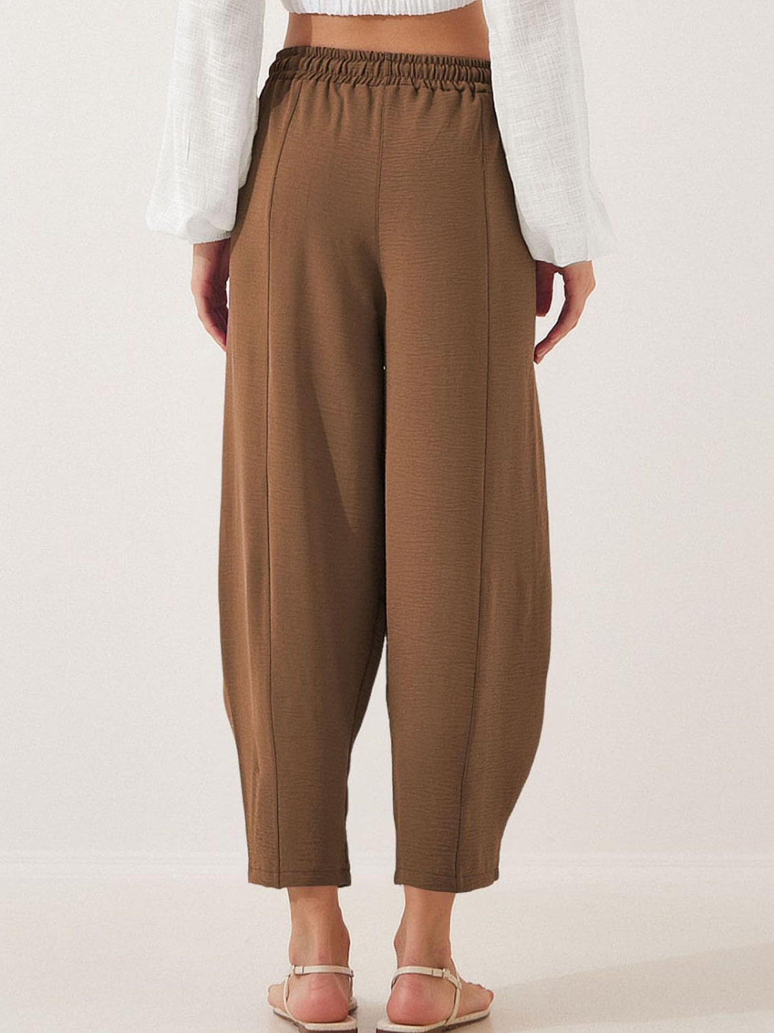 Drawstring cropped jogger pants plus size with pockets, opaque.