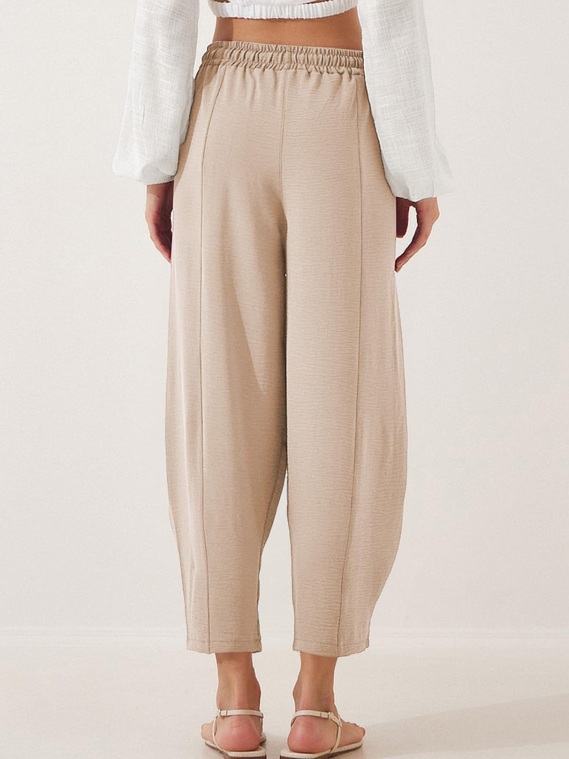 Drawstring cropped jogger pants plus size with pockets, opaque.