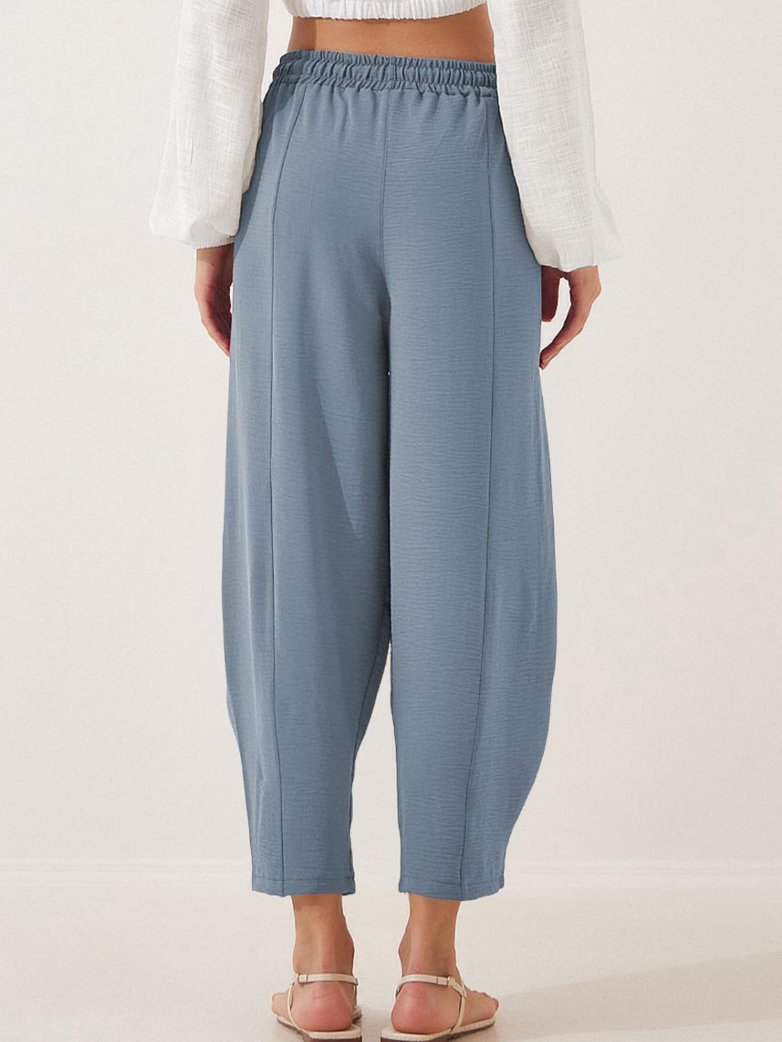 Drawstring cropped jogger pants plus size with pockets, opaque.