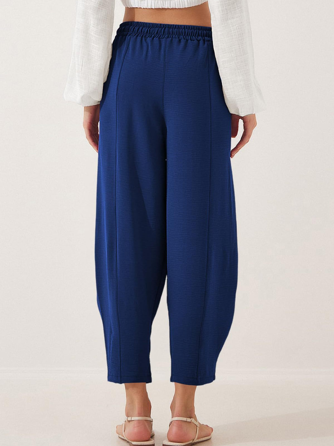 Drawstring cropped jogger pants plus size with pockets, opaque.
