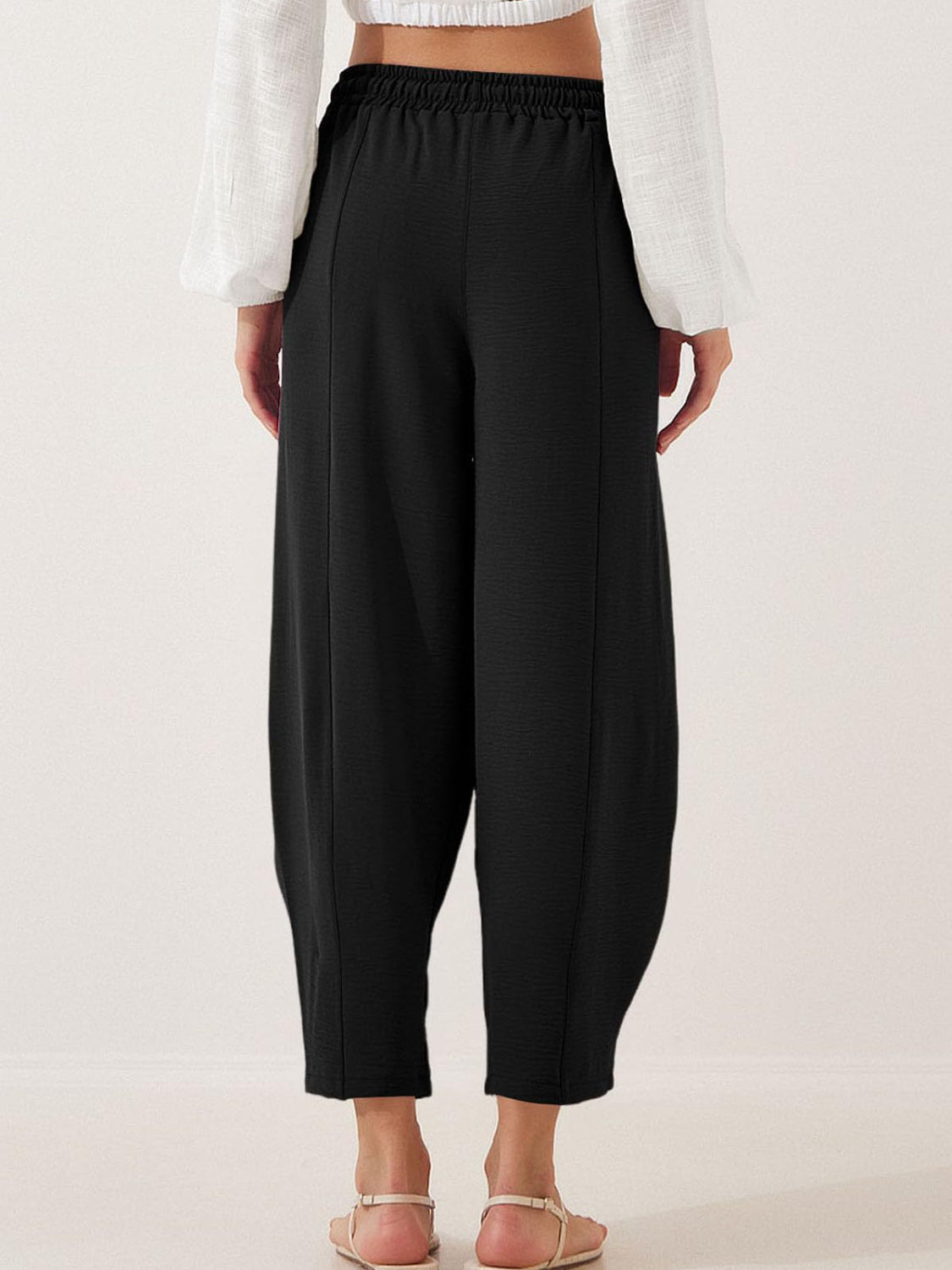 Drawstring cropped jogger pants plus size with pockets, opaque.