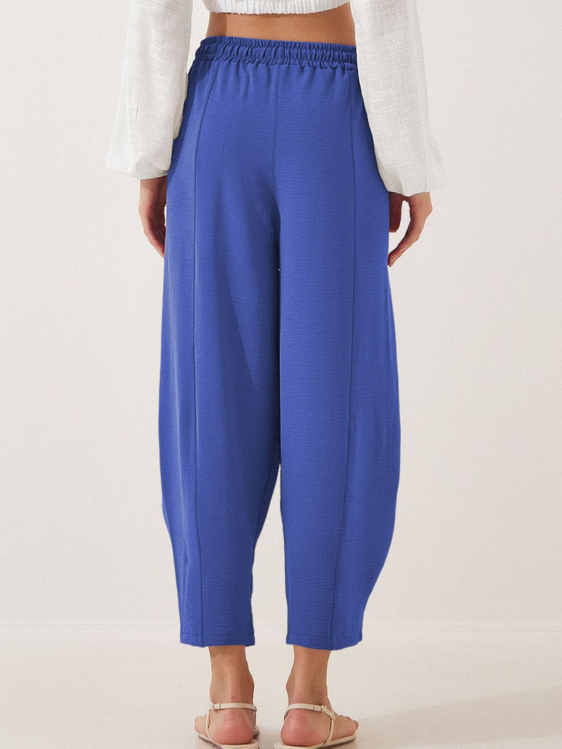 Drawstring cropped jogger pants plus size with pockets, opaque.