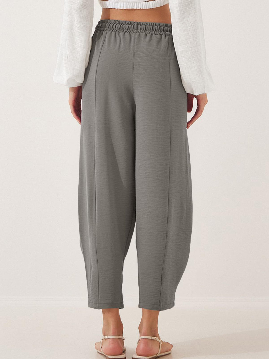 Drawstring cropped jogger pants plus size with pockets, opaque.