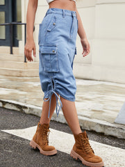 Drawstring Denim Skirt with Cargo Pockets.