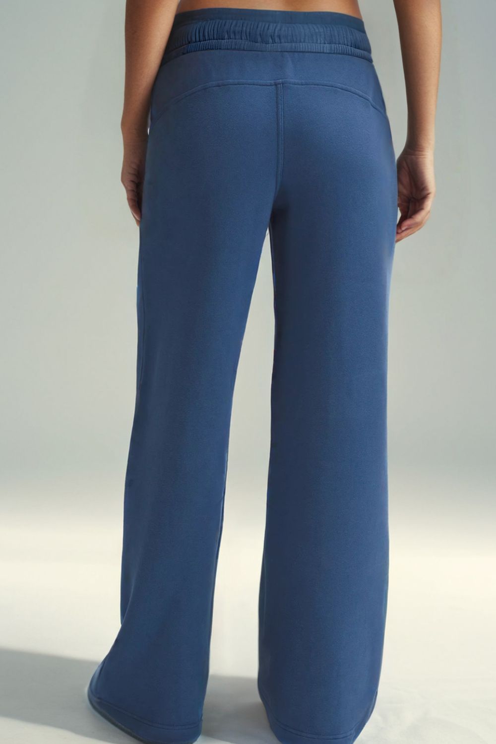 Drawstring elastic waist straight leg pants, opaque.