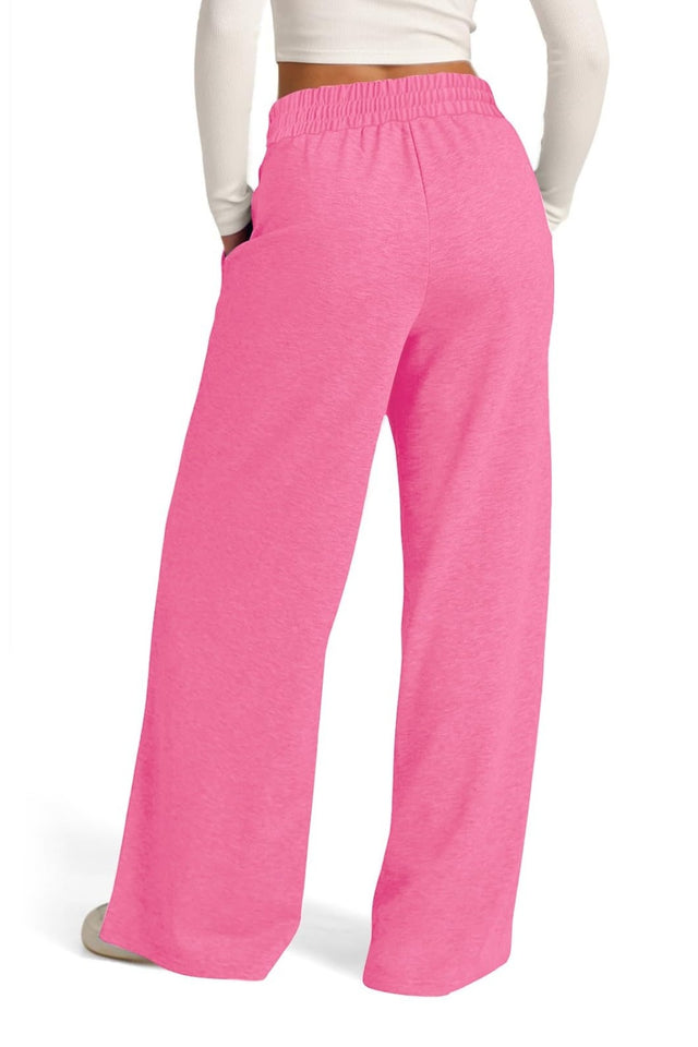 Drawstring elastic waist wide leg pants with pockets, opaque.