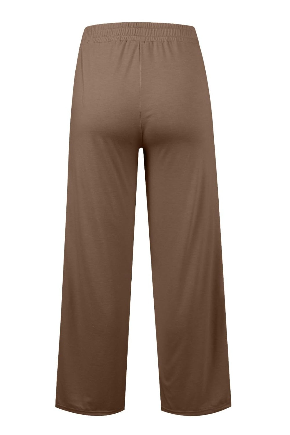Drawstring elastic waist wide leg pants with pockets, opaque.