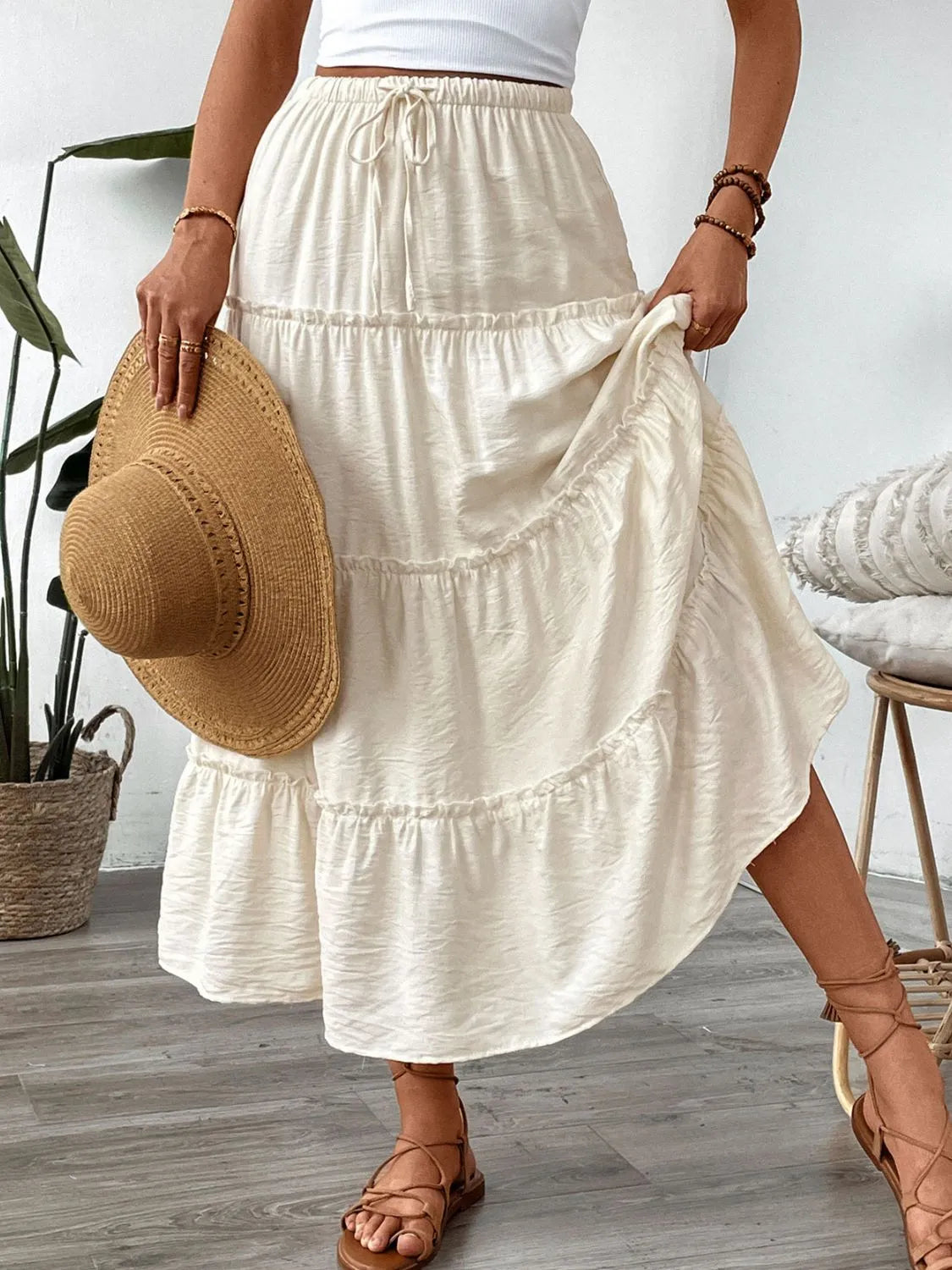 Drawstring Frill Tiered Skirt.
