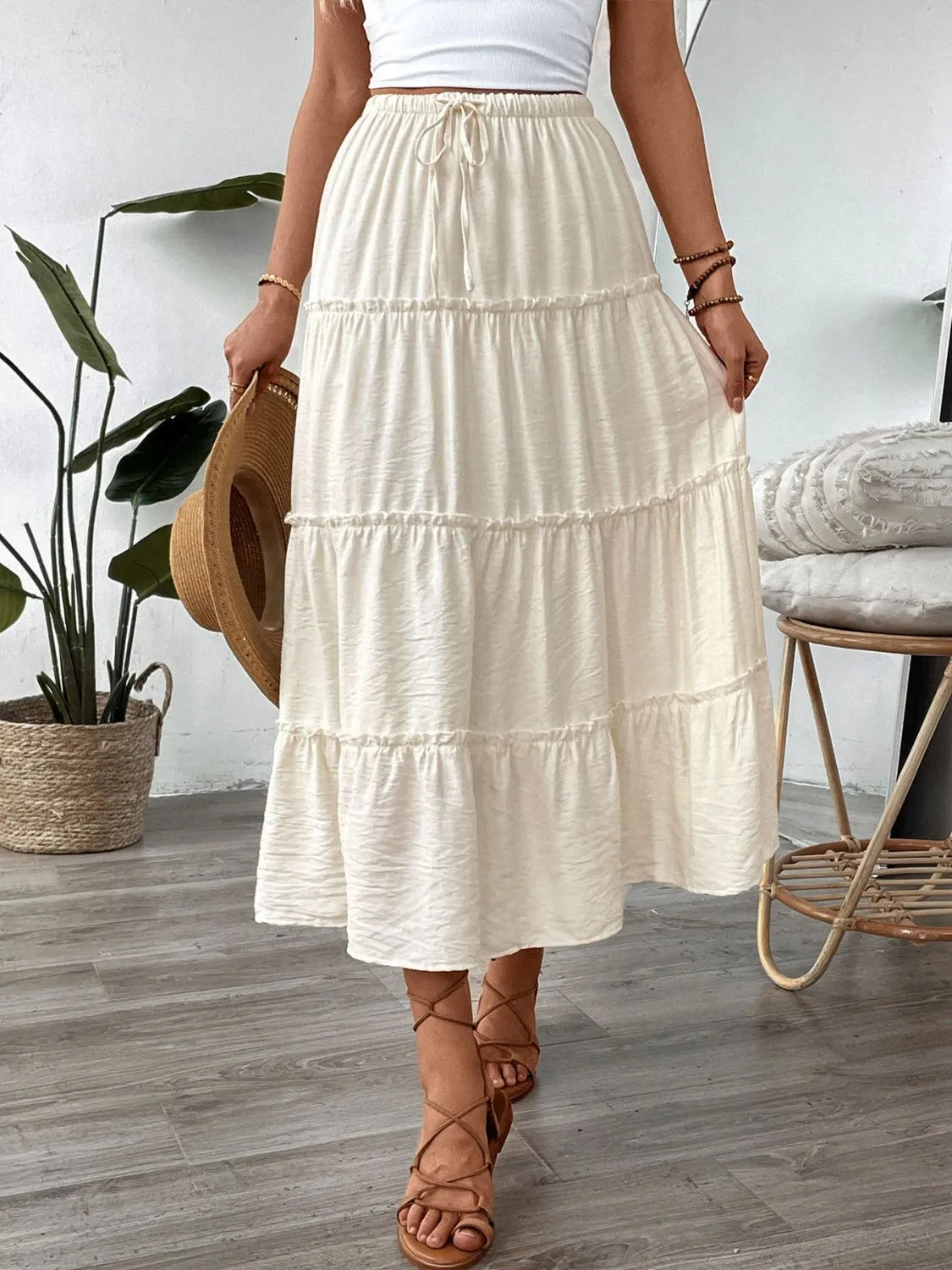 Drawstring Frill Tiered Skirt.