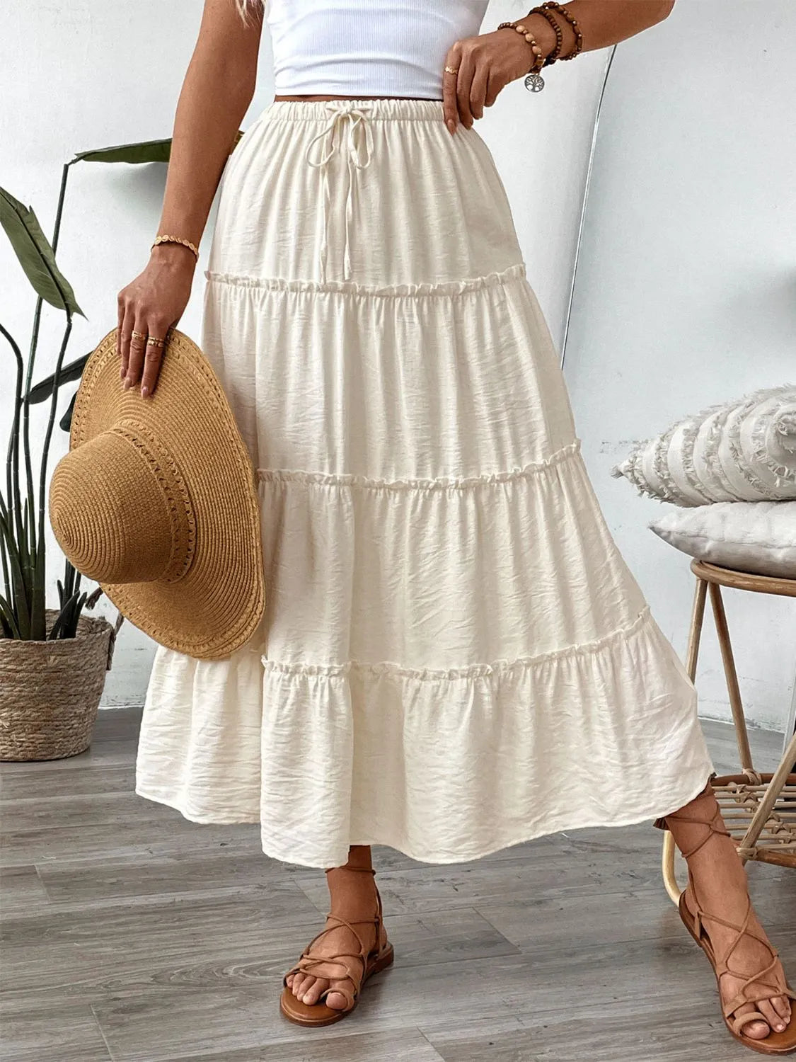 Drawstring Frill Tiered Skirt.