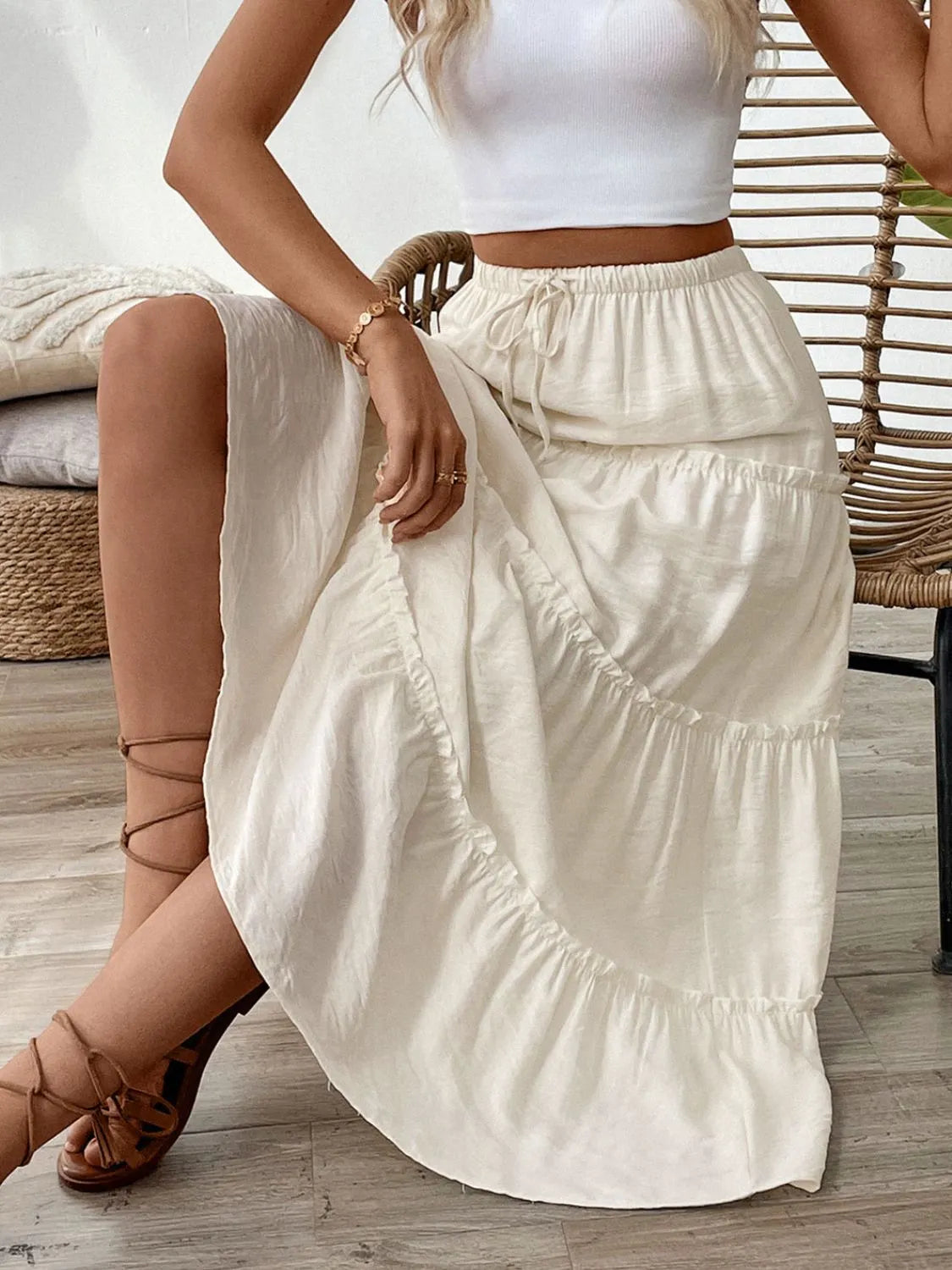 Drawstring Frill Tiered Skirt.