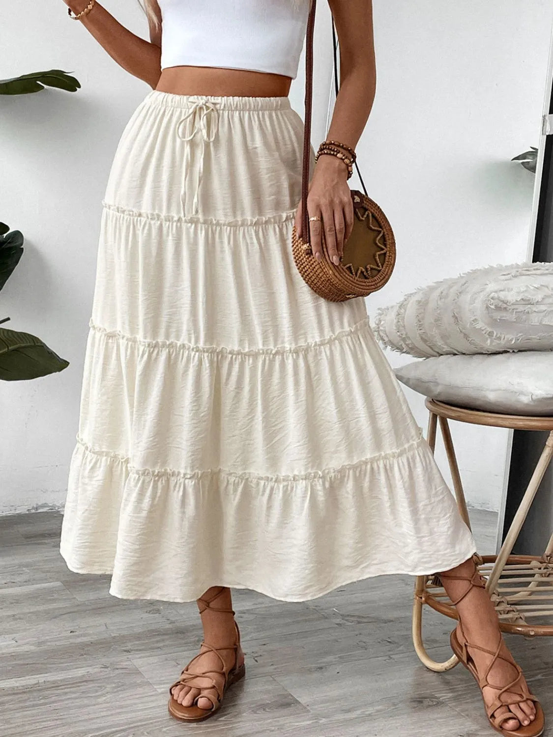 Drawstring Frill Tiered Skirt.