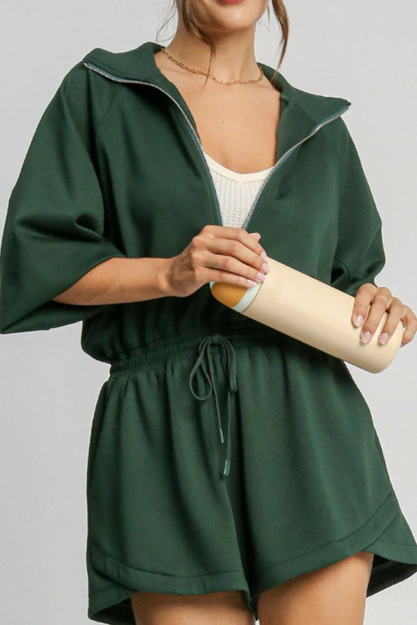 Sequin Drawstring Waist Dolman Sleeve Romper.
