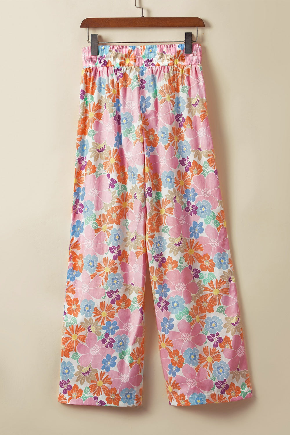 Drawstring high waist printed wide leg pants, opaque.