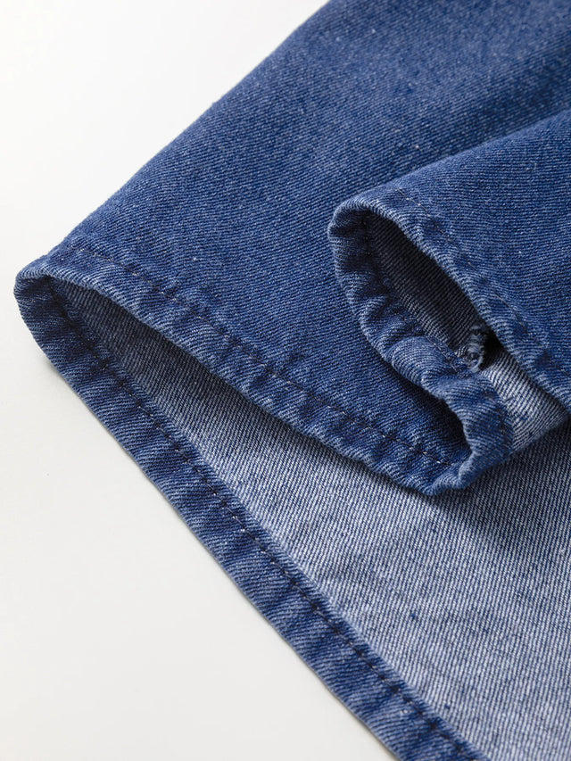 Drawstring High Waist Puff Sleeve Denim Mini Dress.