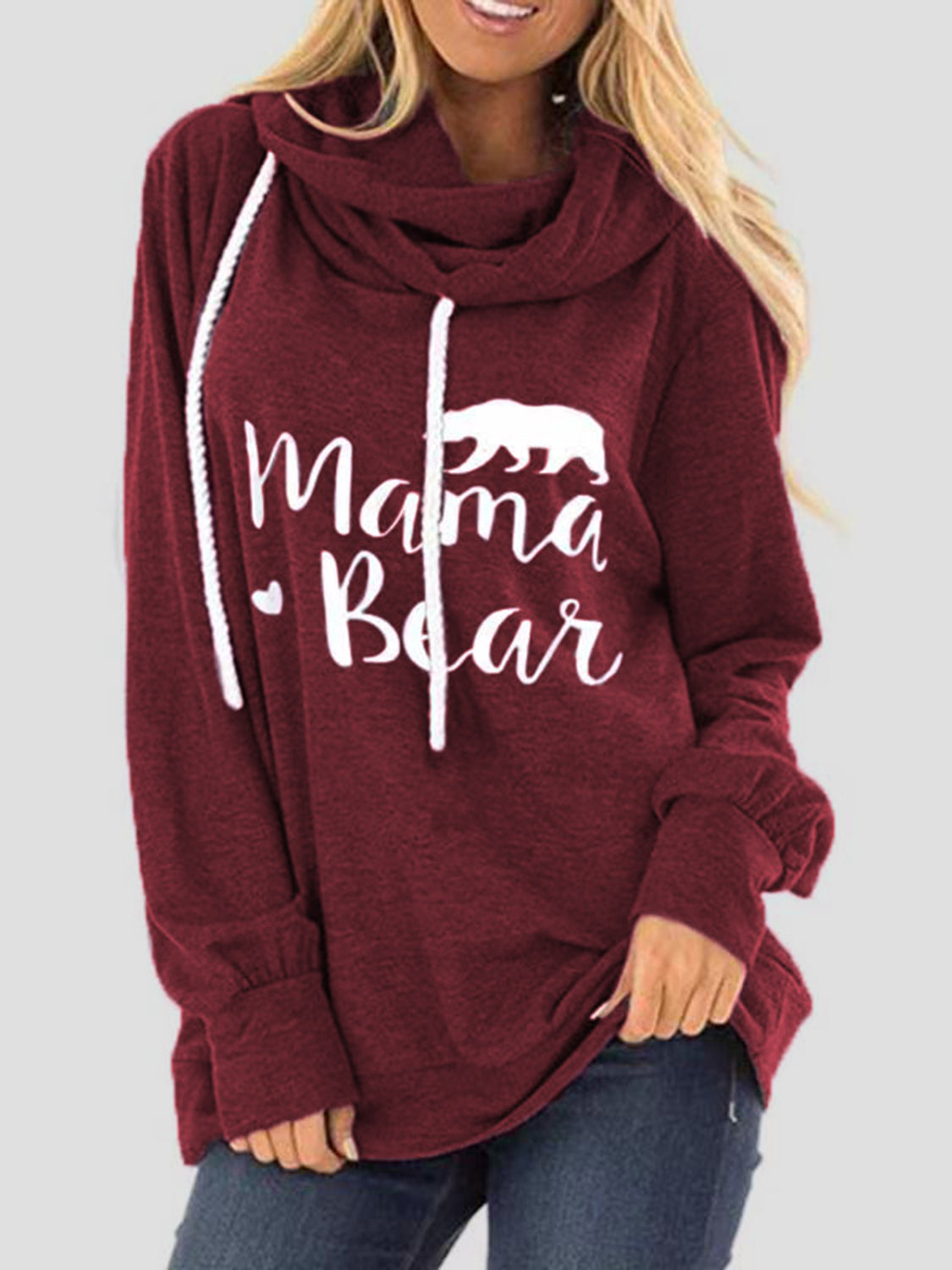 Drawstring letter graphic long sleeve hoodie.