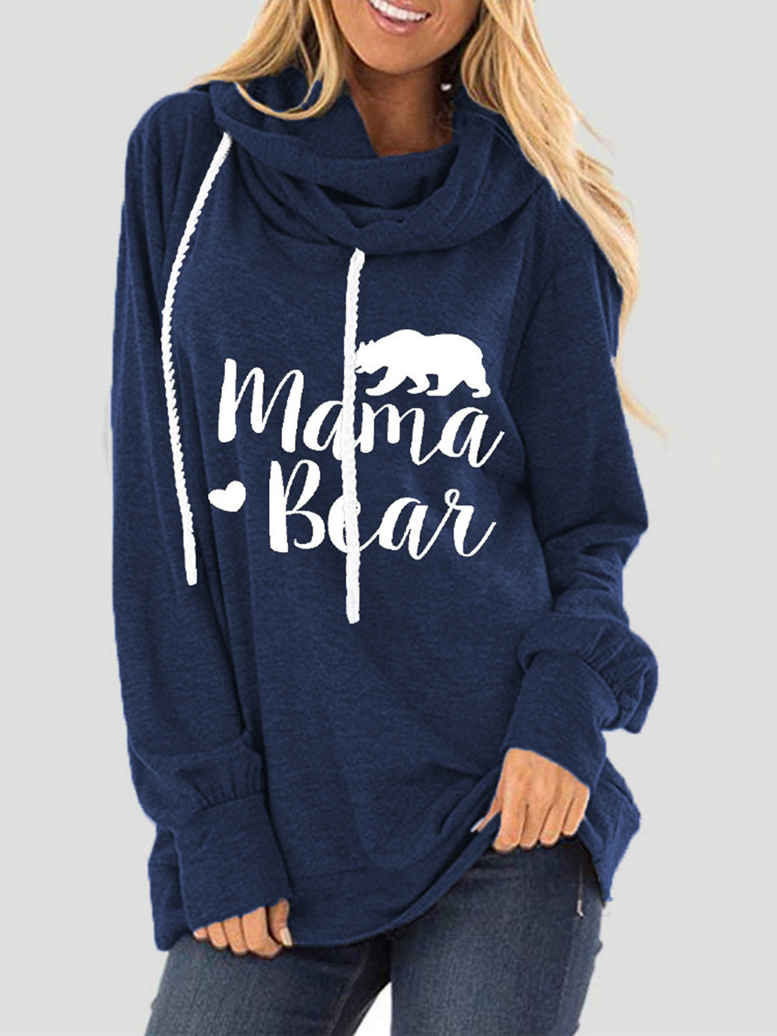 Drawstring letter graphic long sleeve hoodie.
