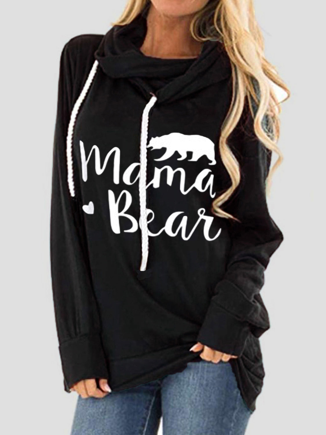 Drawstring letter graphic long sleeve hoodie.