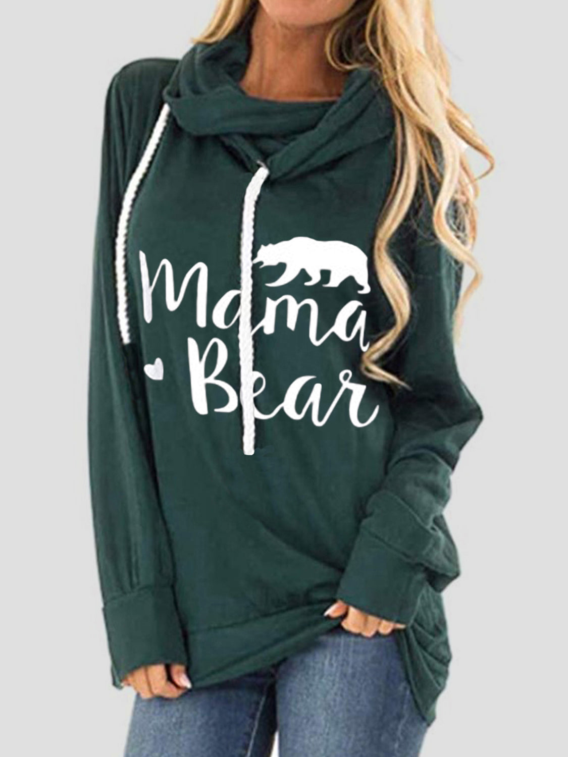 Drawstring letter graphic long sleeve hoodie.