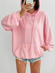 Drawstring long sleeve hoodie with pockets.