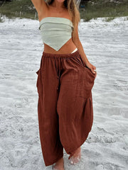 Drawstring pants with pockets plus size, opaque.