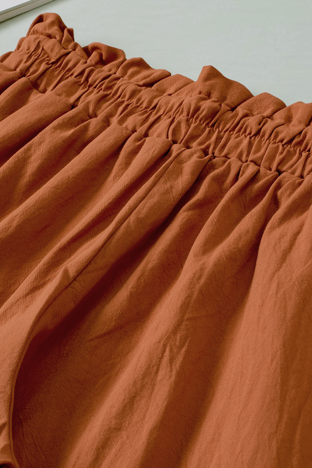 Drawstring paperbag waist wide leg pants, opaque.