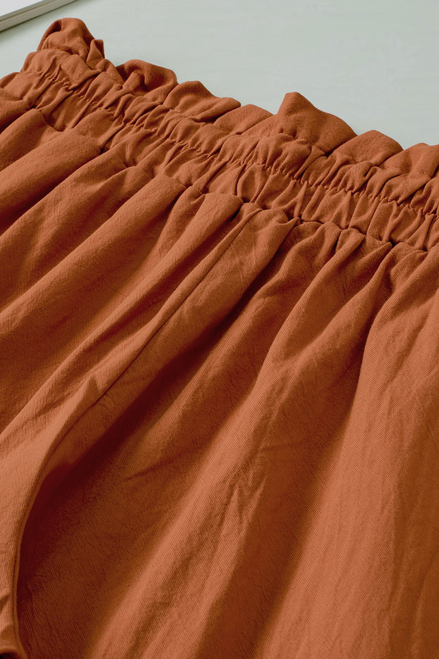 Drawstring paperbag waist wide leg pants, opaque.