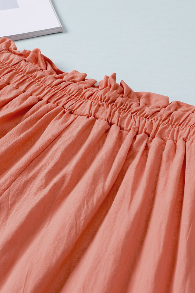 Drawstring paperbag waist wide leg pants, opaque.