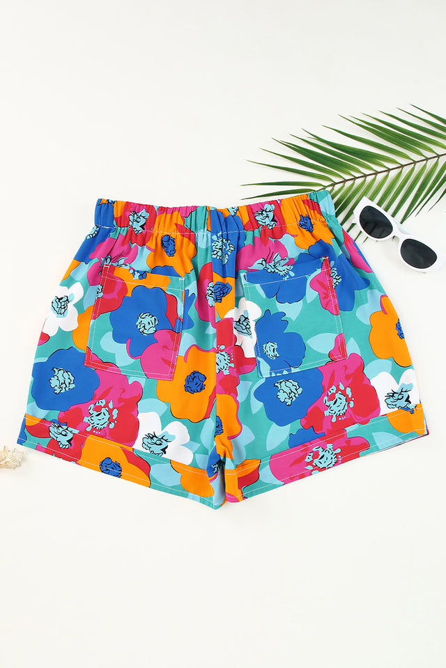 Drawstring printed high-waist shorts.