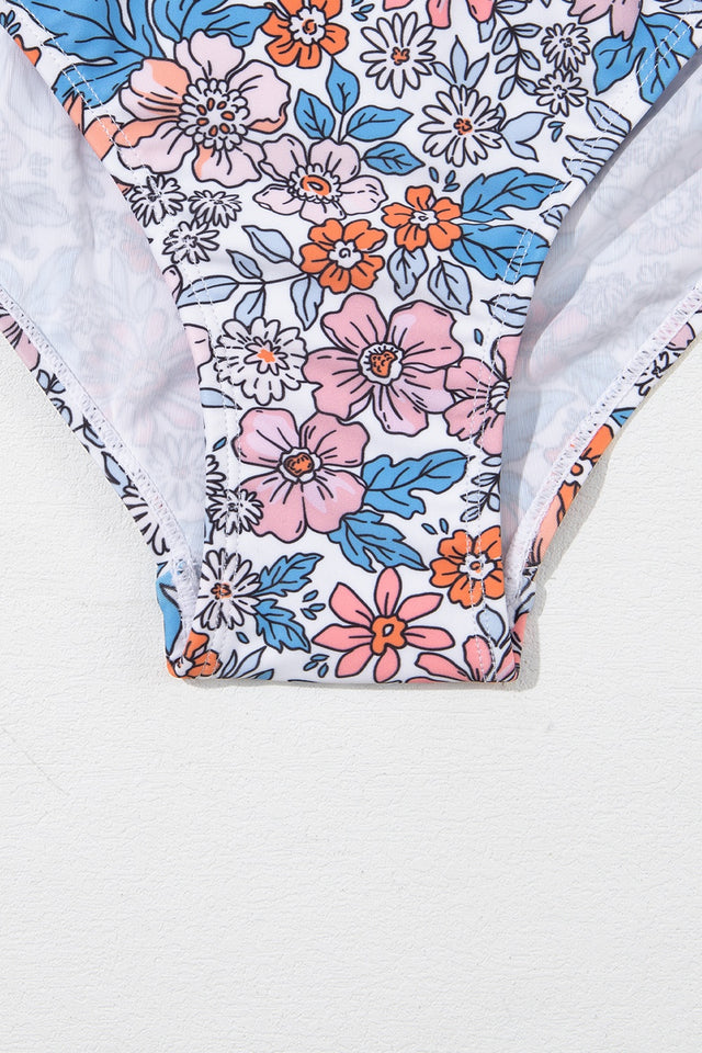 Drawstring Printed Wide Strap Swim Dress.