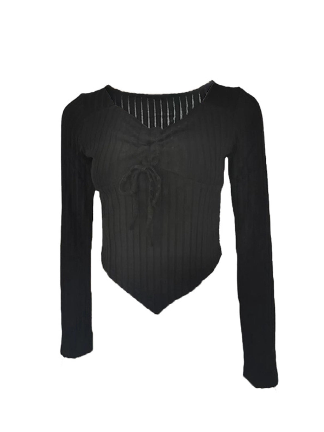 Drawstring ruched long sleeve ribbed top.
