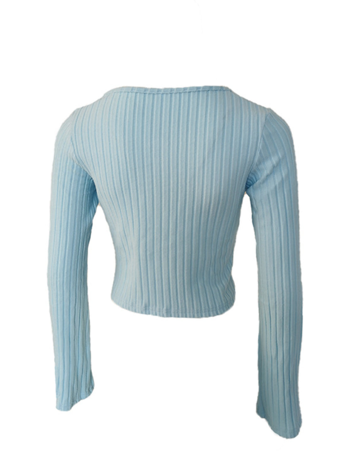 Drawstring ruched long sleeve ribbed top.