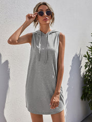 Drawstring Sleeveless Hooded Mini Dress.