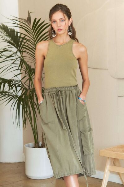 Adora Drawstring Sleeveless Washed Dress.