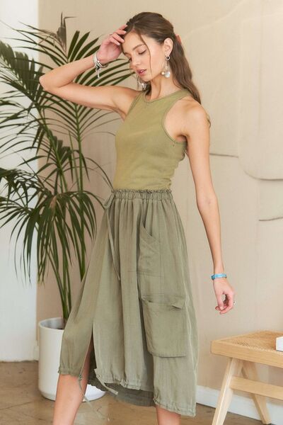 Adora Drawstring Sleeveless Washed Dress.