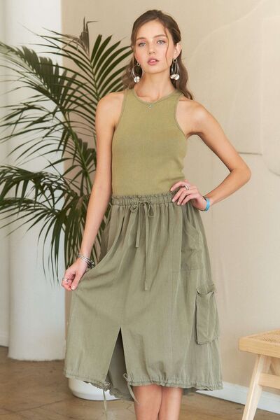 Adora Drawstring Sleeveless Washed Dress.