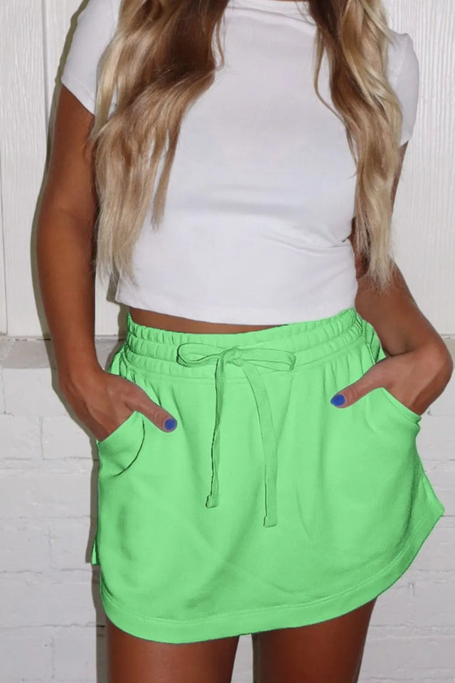 Drawstring solid mini skort.