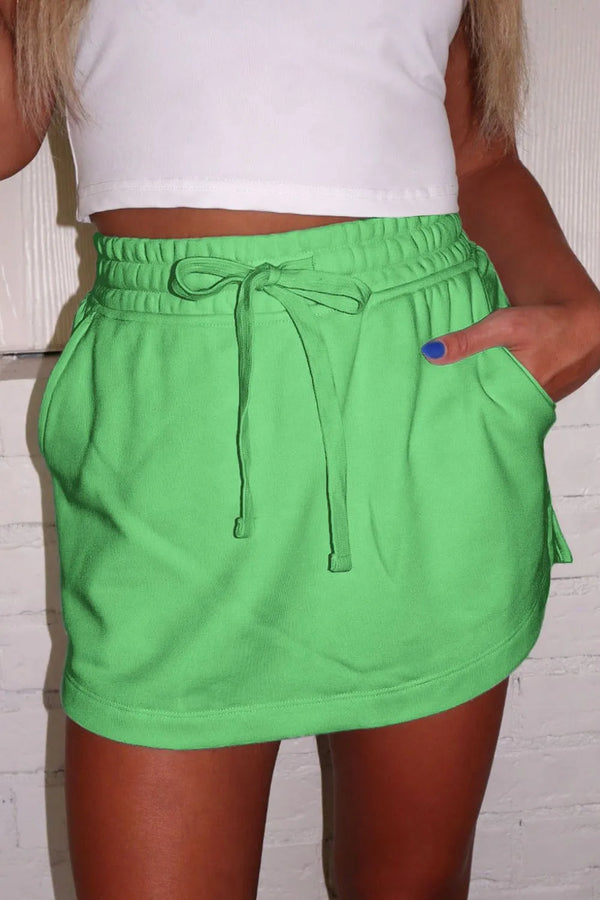 Drawstring solid mini skort.