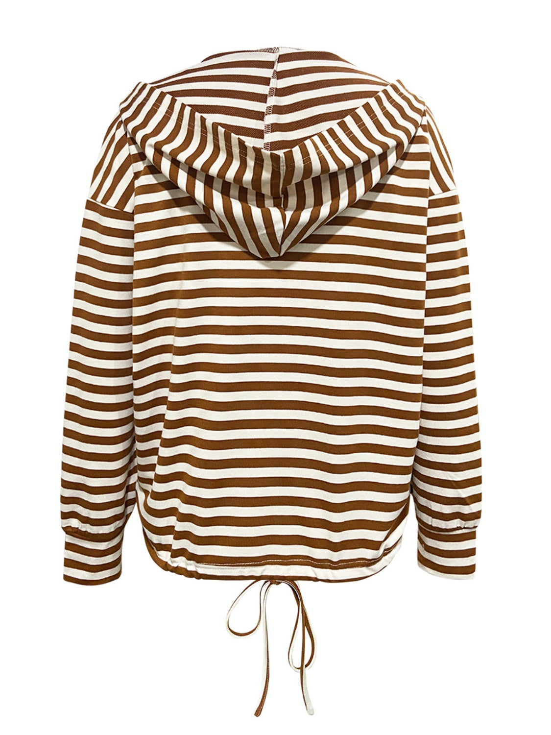 Drawstring striped long sleeve hoodie with buttons.