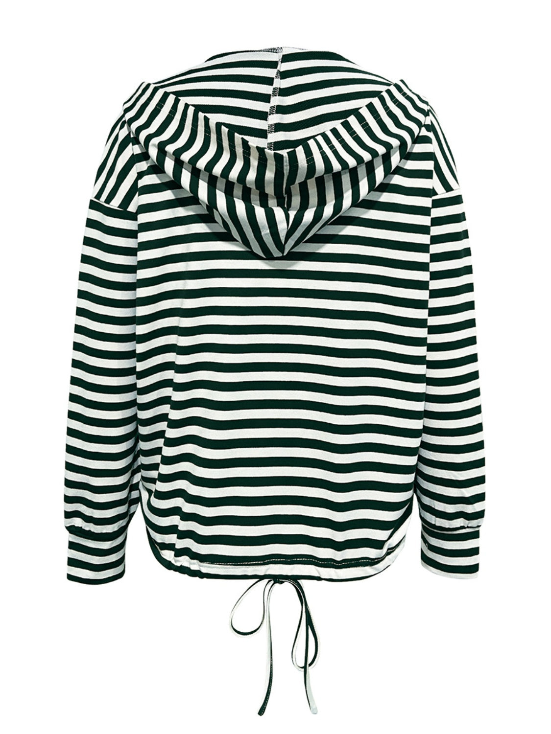 Drawstring striped long sleeve hoodie with buttons.